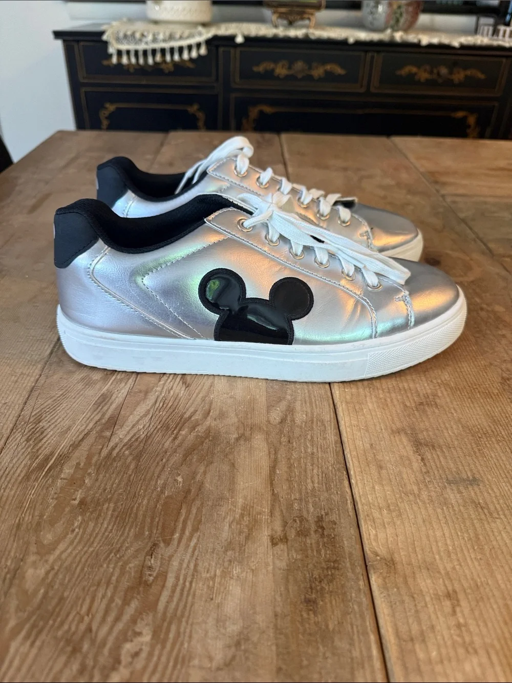 Disney Silver Metallic Sneakers with Black Mickey Patch